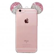 Huawei G8 G8X G7 Plus - Mickey 3D Bling Bling Crystal Ear with Removable Strap TPU Soft Protective Cover Case - Pink